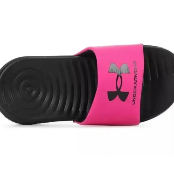 Girls Under Armour Ansa Fixed Slides Athletic Sandals Slip On Pink Black size 13 - Picture 2 of 4